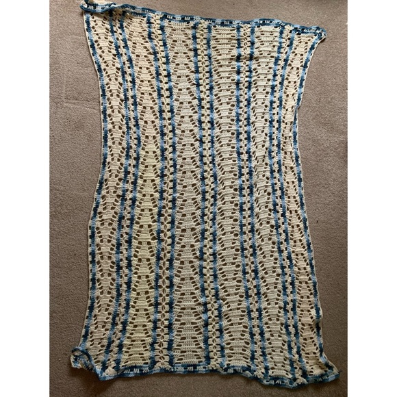 vintage blue & white crochet afghan blanket - Picture 2 of 6